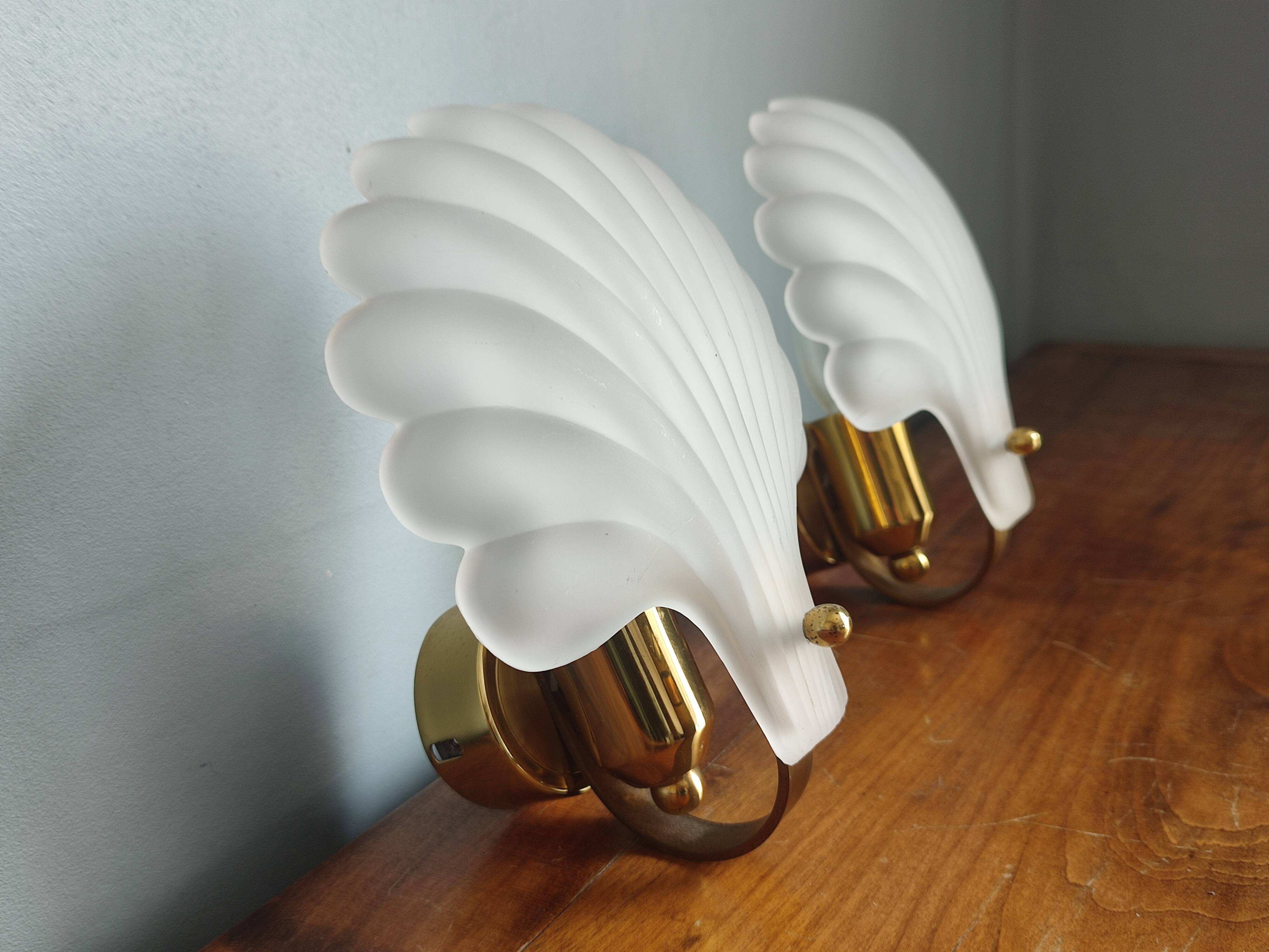 Vintage frosted glass shell wall sconces