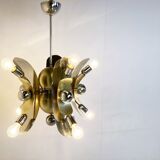 Vintage italian chrome and brass chandelier, 1970s