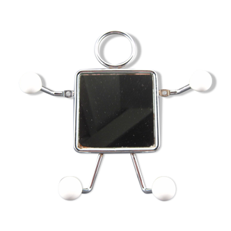 Mirror wall hook coat rack with vintage design in chrome metal and porcelain