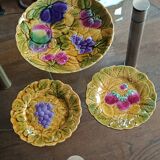 dish and plates barbotine fruits Sarreguemines