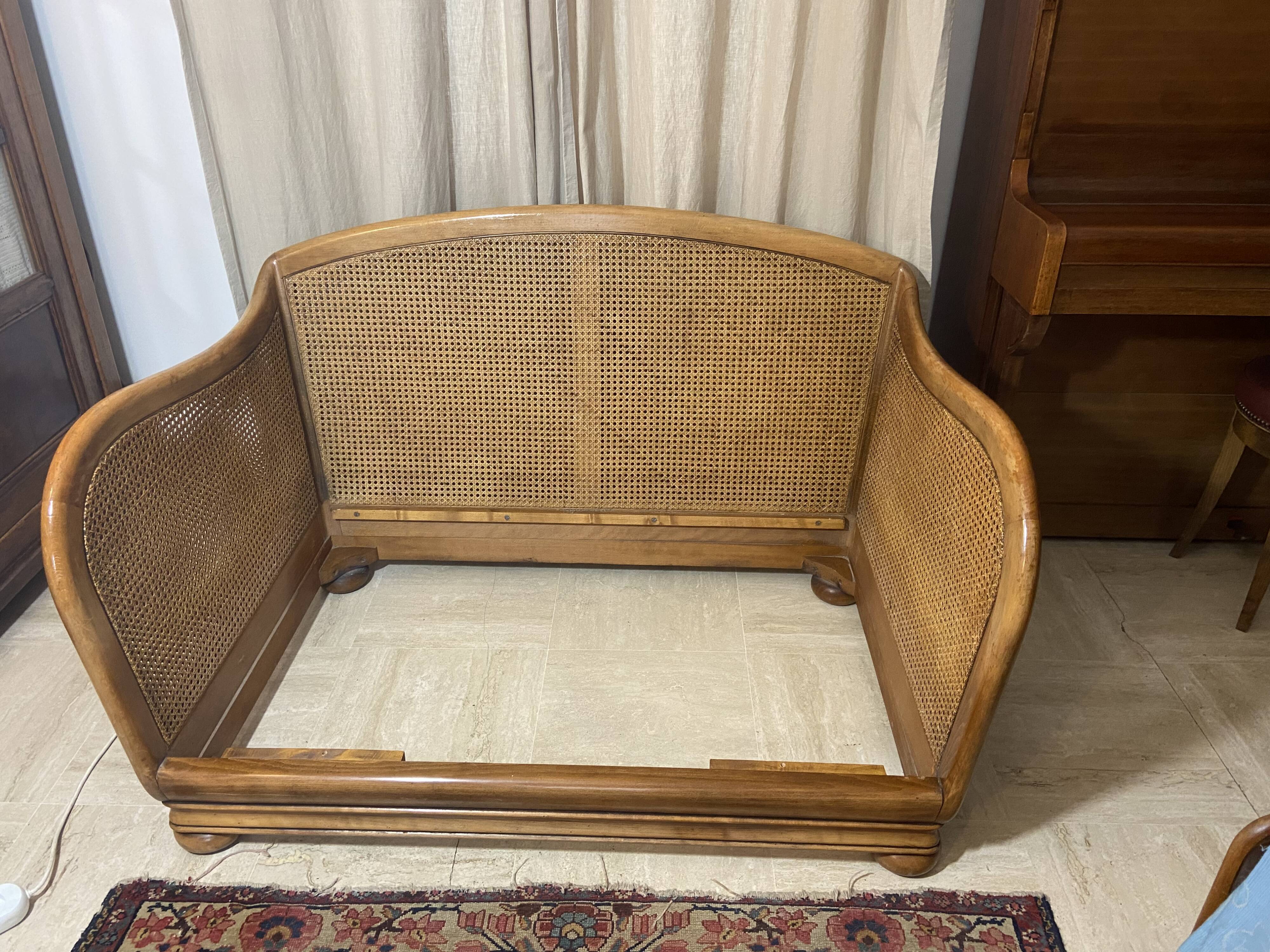 Vintage sofa in cannage and wood 1960