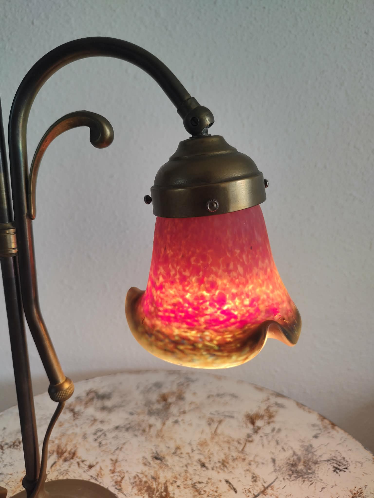Brass articulated lamp with glass paste signed art of France.