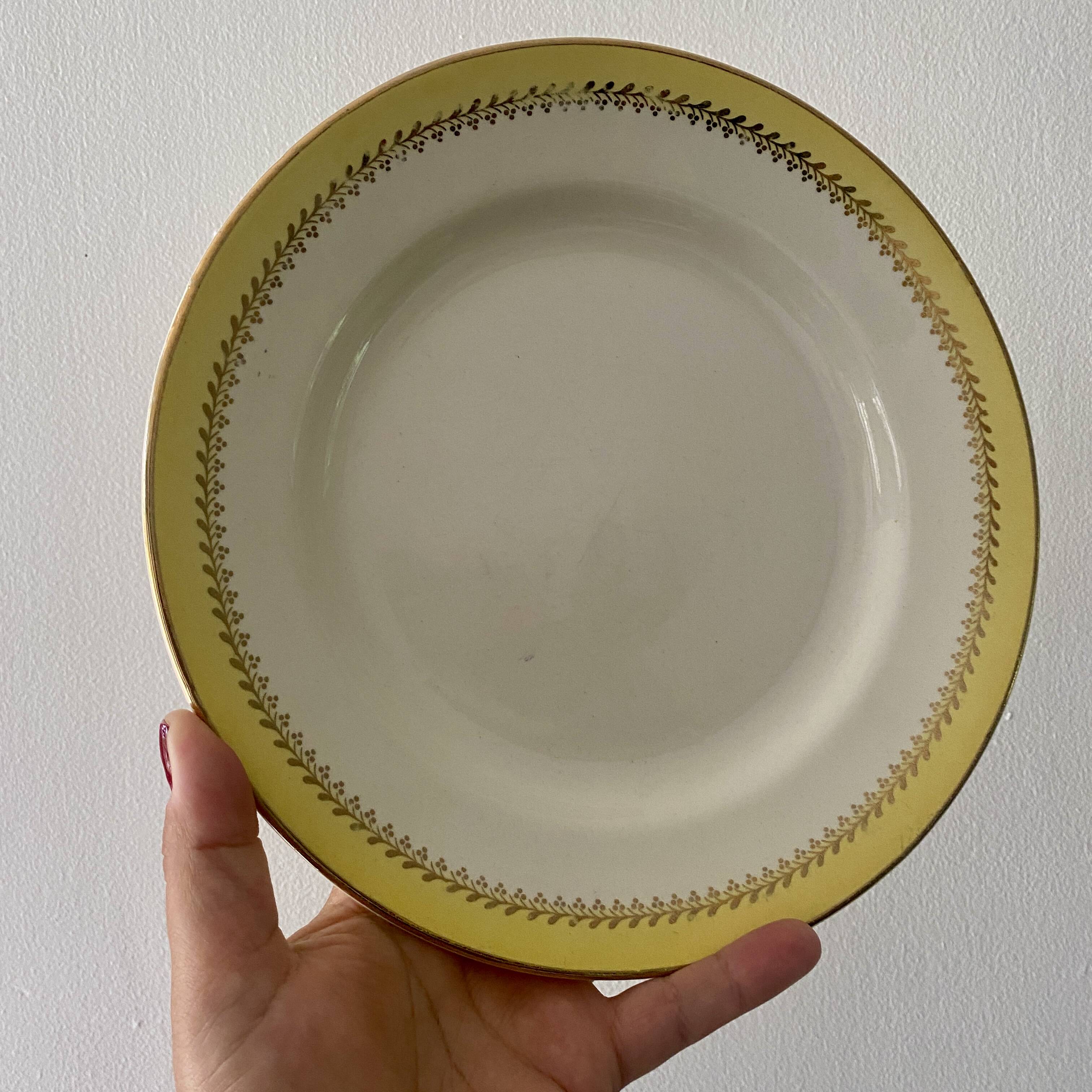 Set of 10 vintage Biarritz yellow, white and gold flat plates