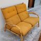 Living room sofa, 2 armchairs and a vintage rattan coffee table from the 1950s.