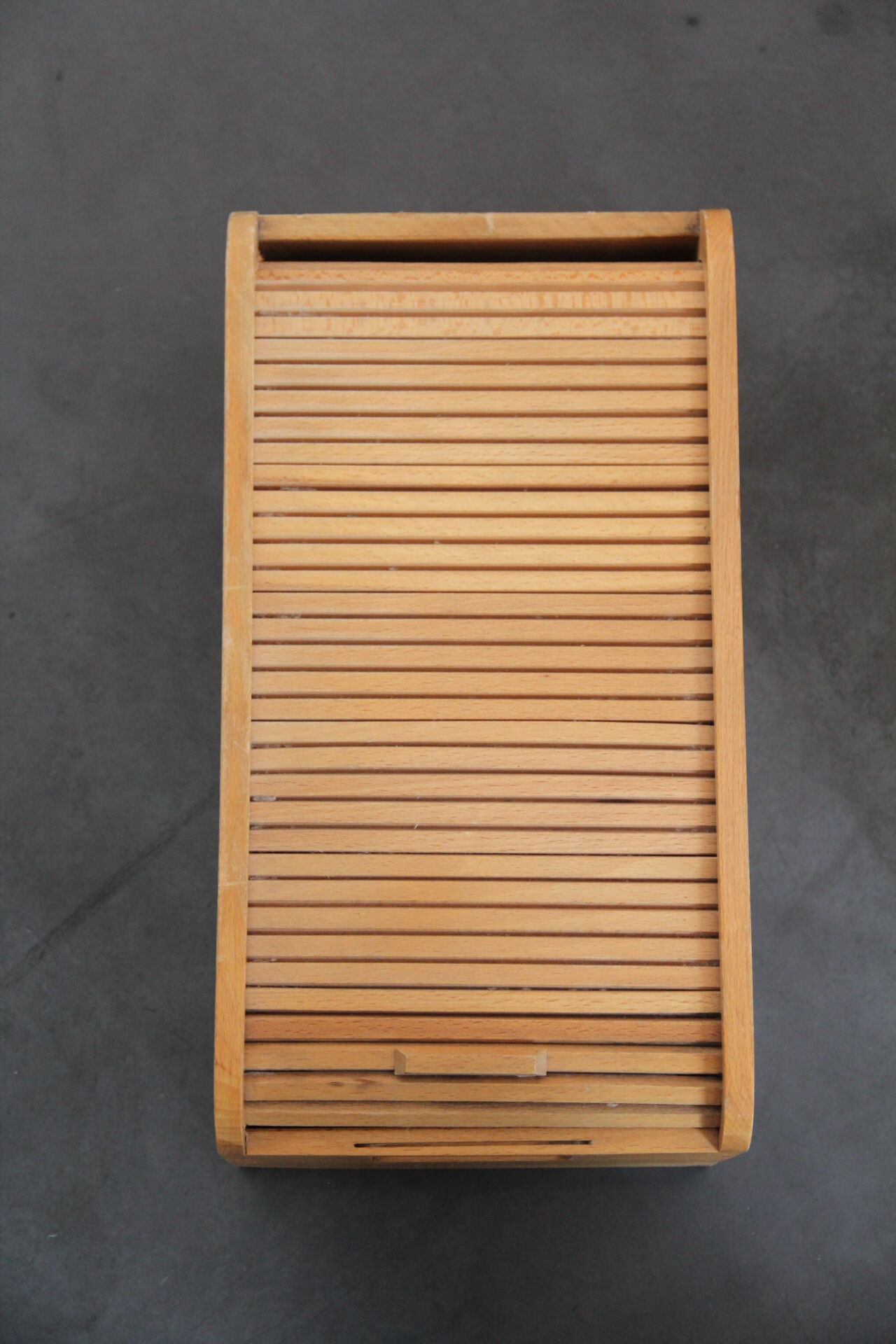 Old card box with drop-down pane