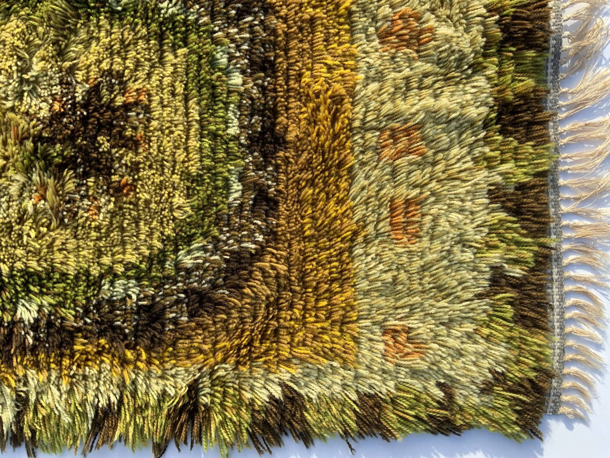 Vintage Scandinavian Design Wool Rya Rug Woven Handmade Vintage 1970s
