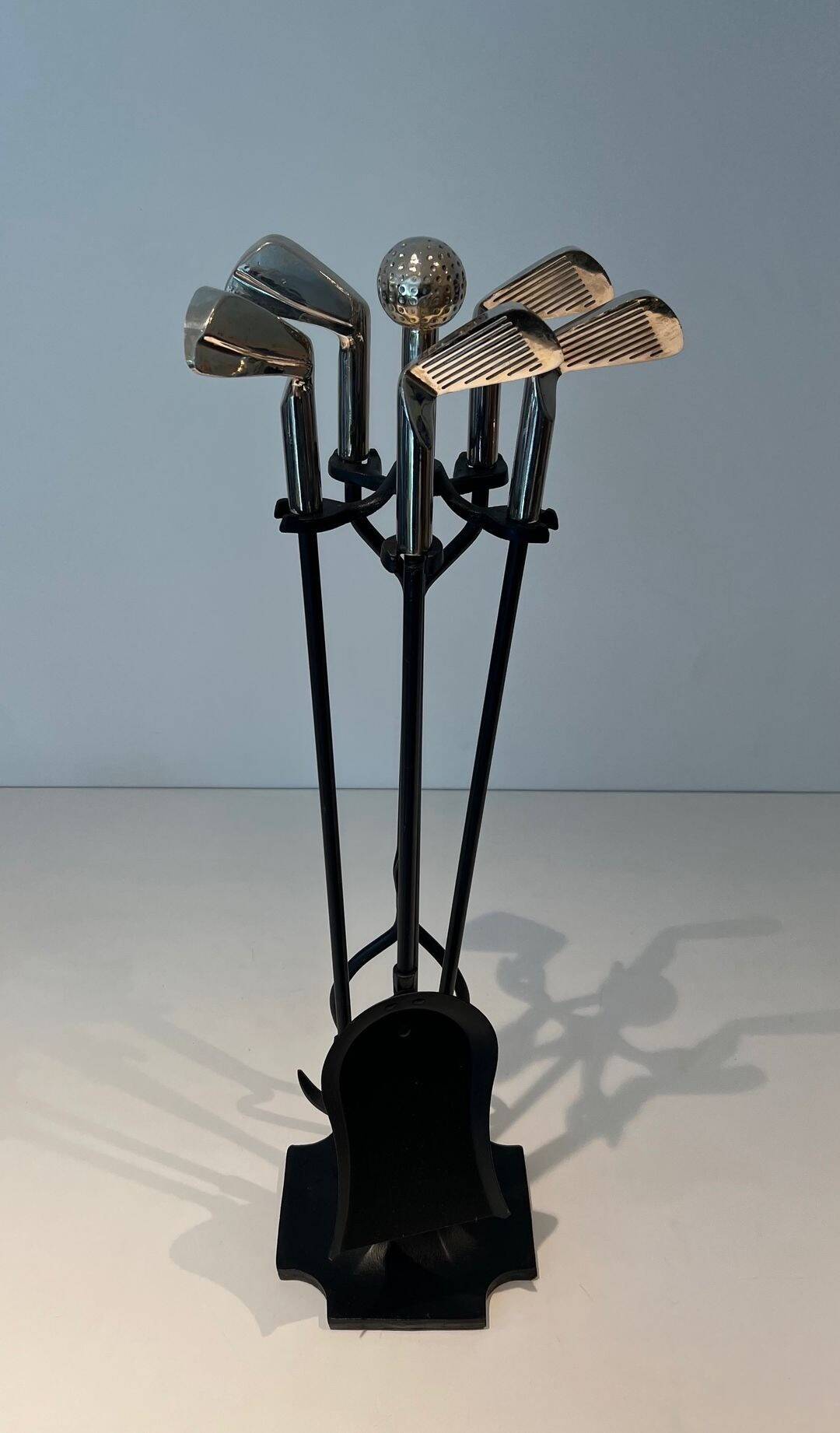 Fire Necessary Golf Model in Black Lacquered Metal and Chrome Golf Clubs