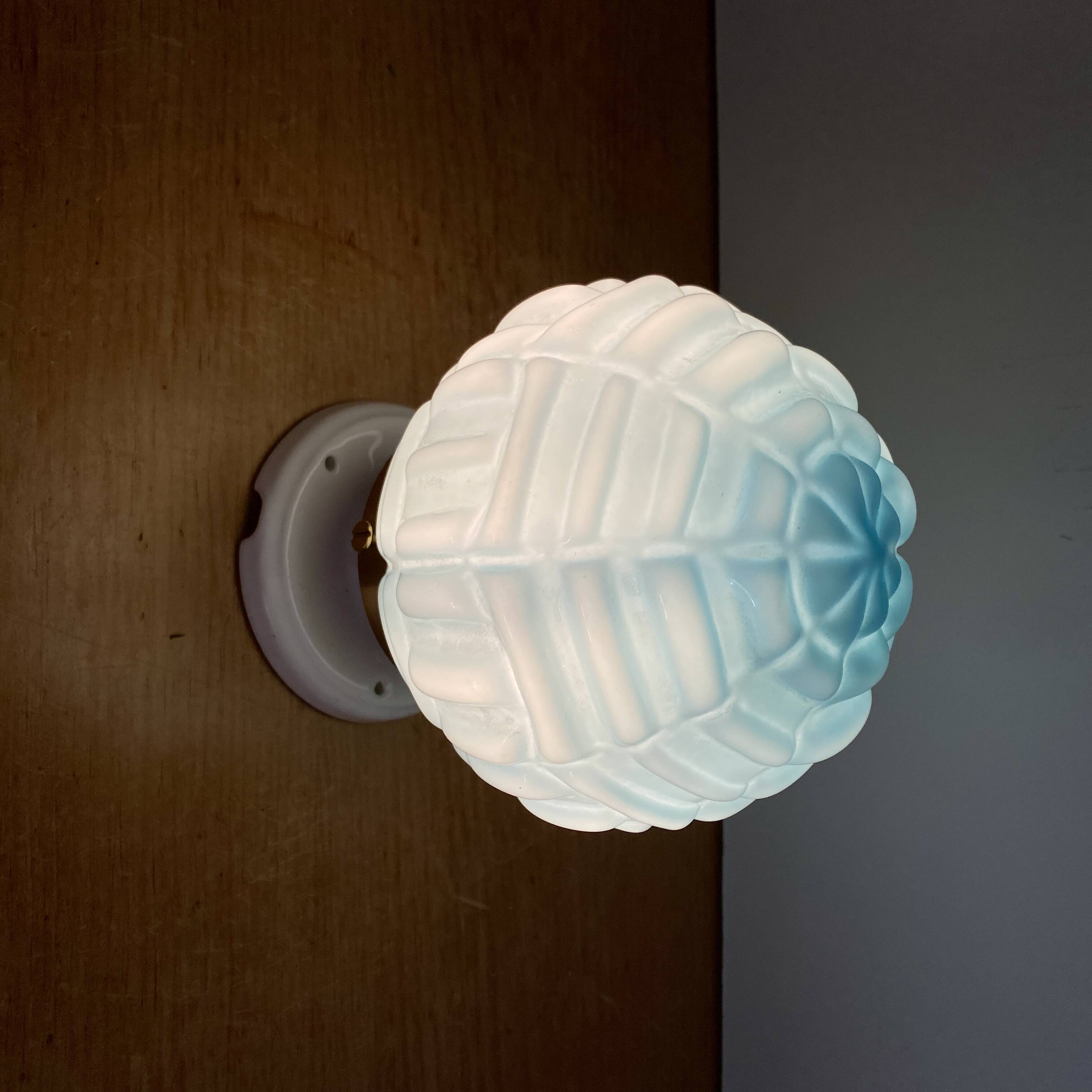 Vintage art deco globe wall lamp in blue opaline