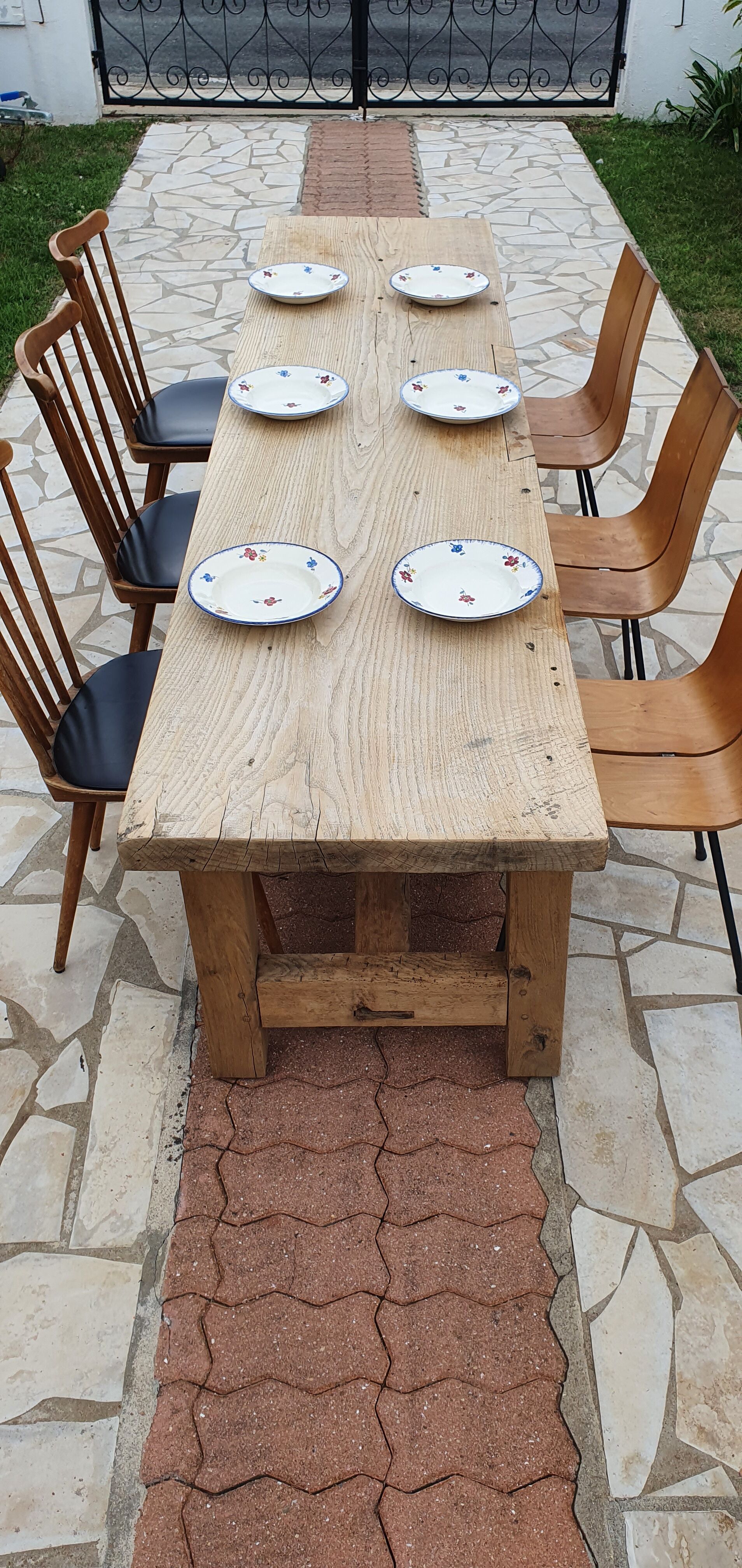 Loom table in solid oak 240 x 58 cm. 1920.