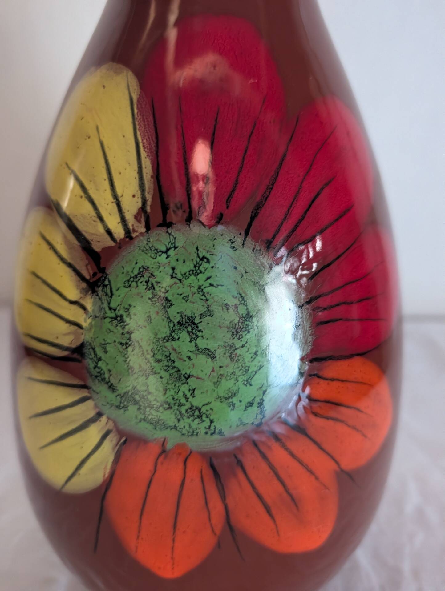 Large glazed ceramic vase with floral decoration – 1970s