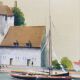 Oil painting on canvas of the old port of Honfleur signed Alain Huin.