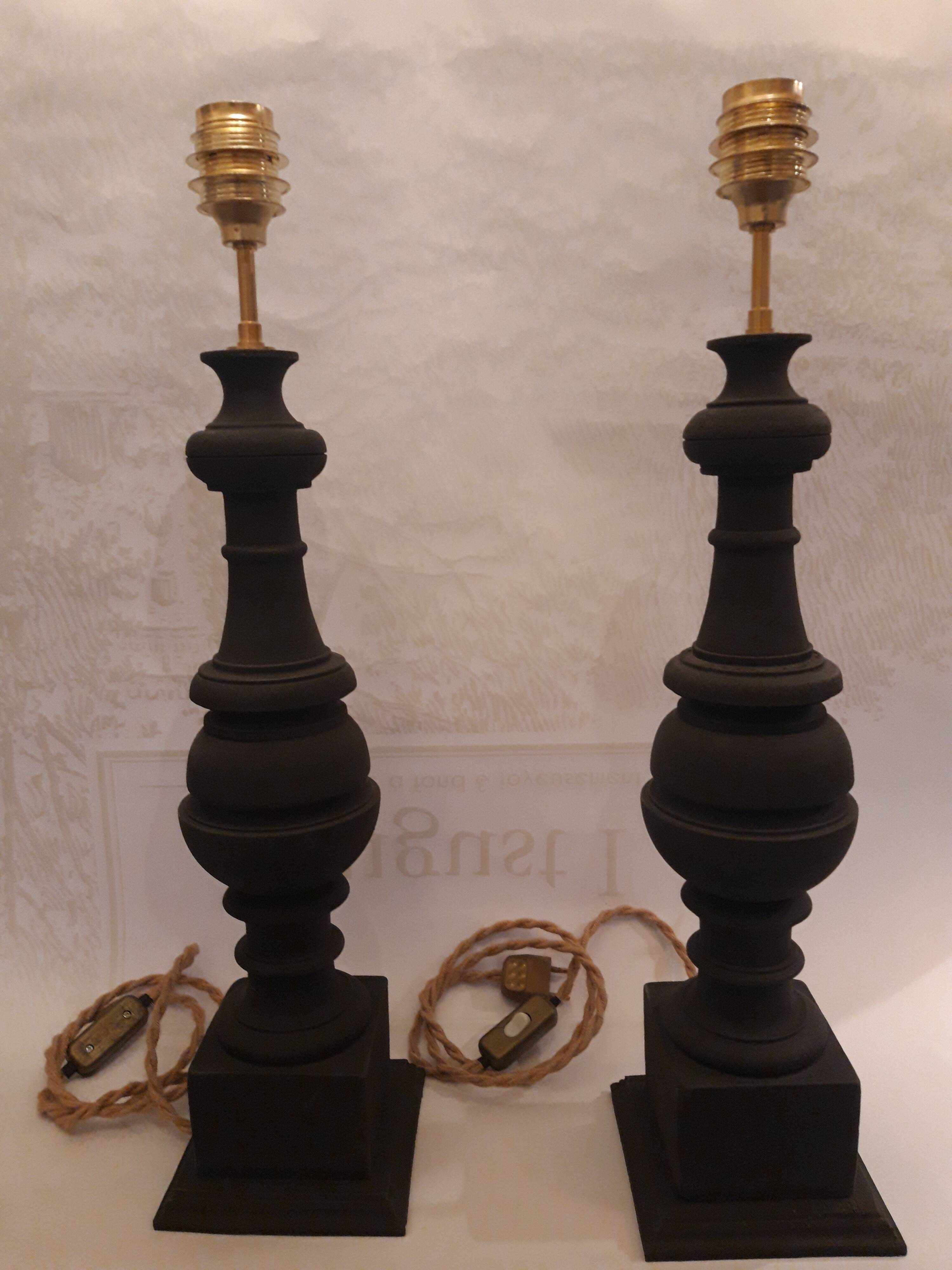 Pair of black baluster lamps
