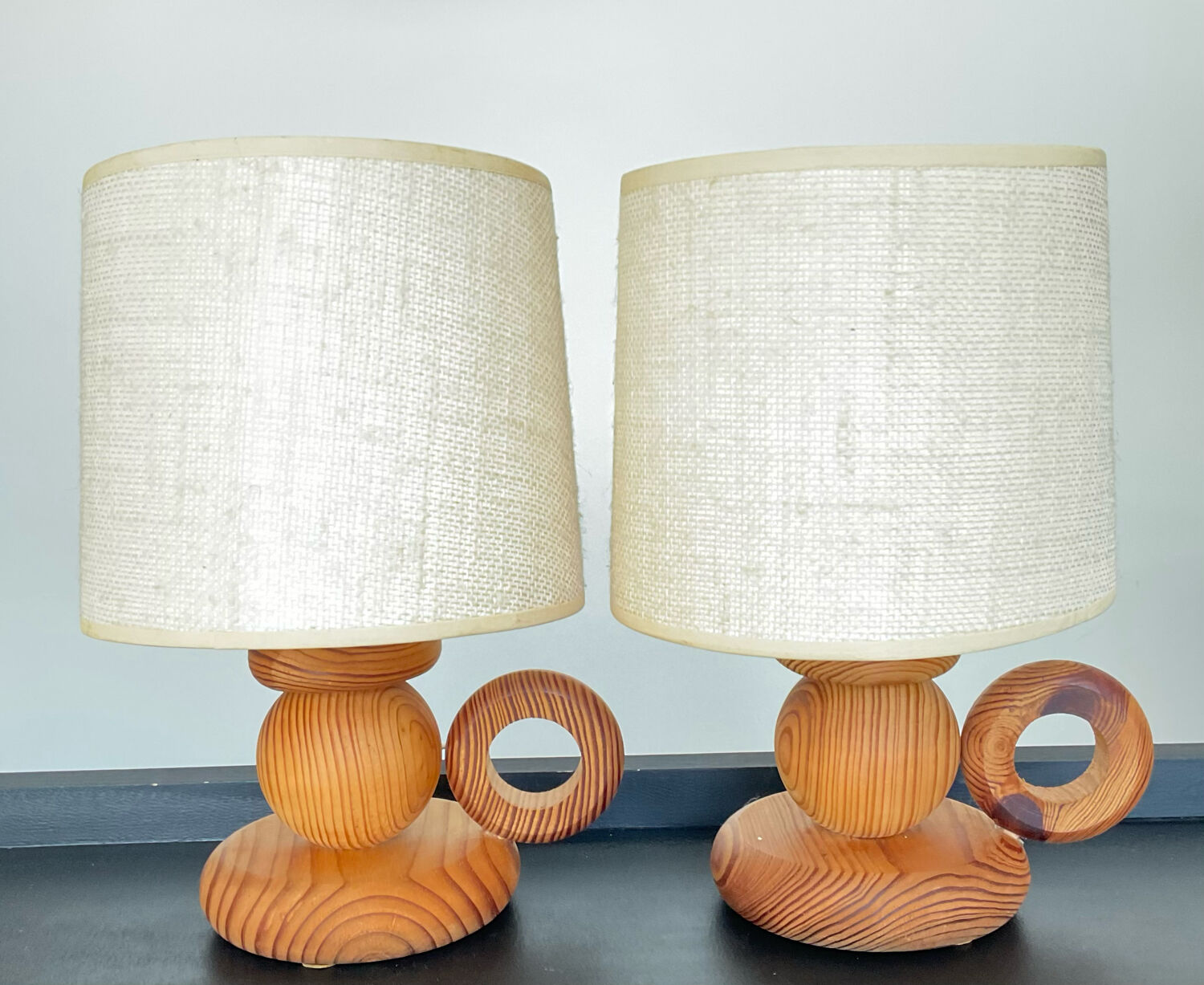 Pair of Scandinavian wooden lamps 60s-70s