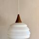 Scandinavian teak and opaline pendant light by Louis Kalff for Philips in 1968