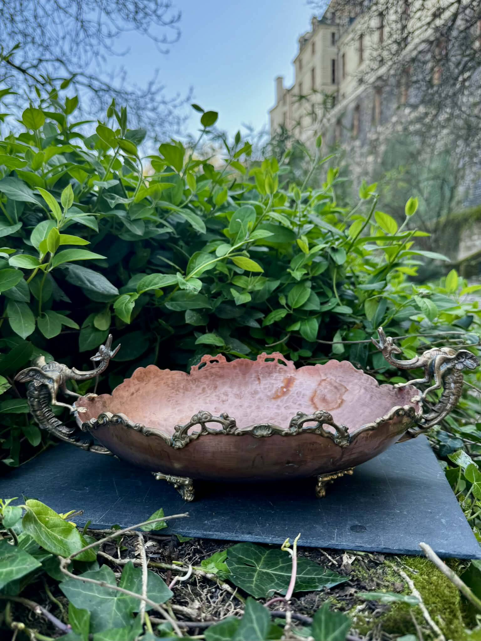 Large Art Nouveau copper fruit bowl Italy 1890s