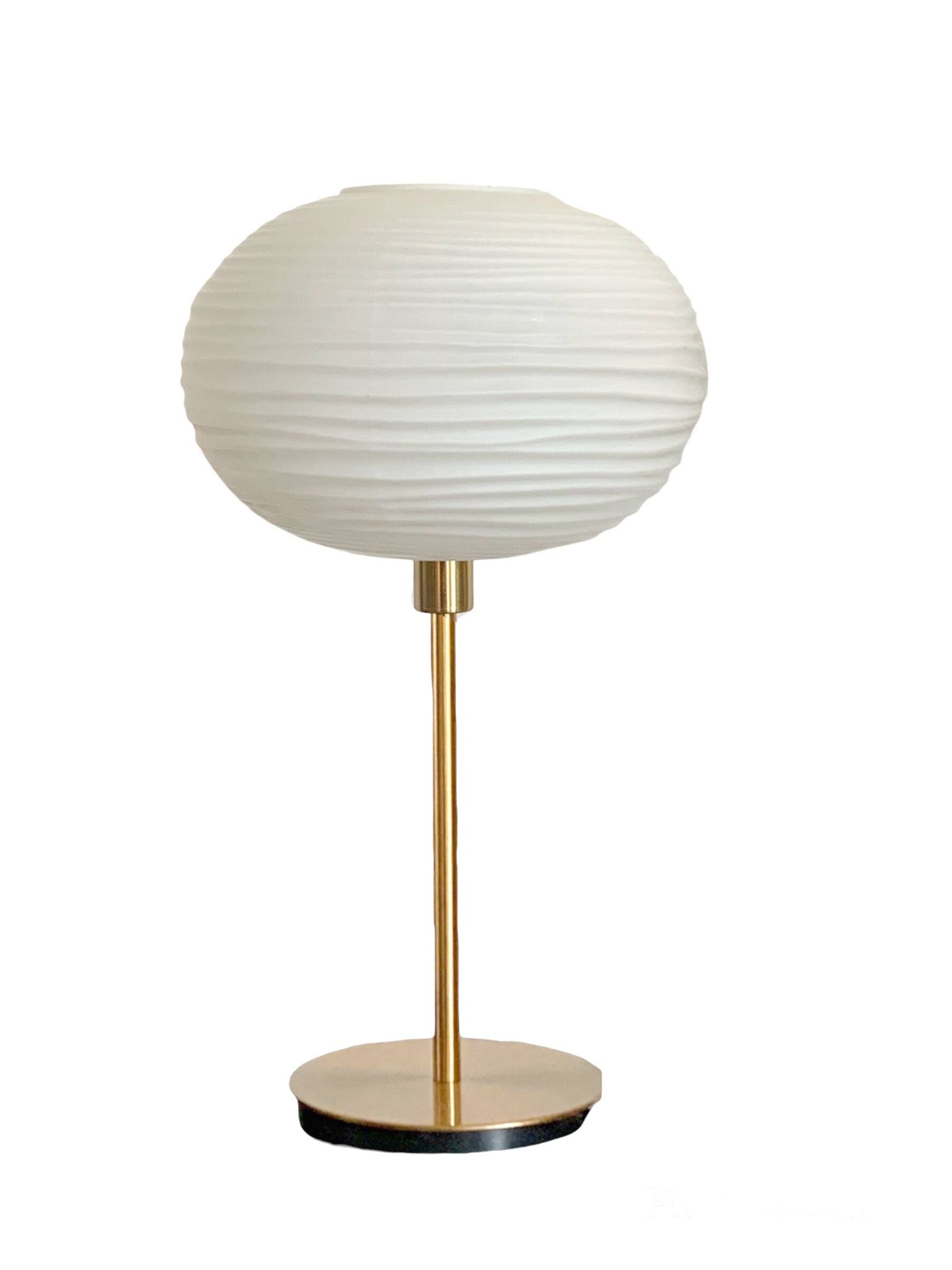 Table lamp made with an old globe in streaked white glass and a golden foot