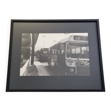 Tirage argentique vintage, Bus ligne 175, années 70, encadré 52 x 42 cm