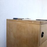 Three-drawer commode ARP — Minvielle, oak and lacquered metal, France, years