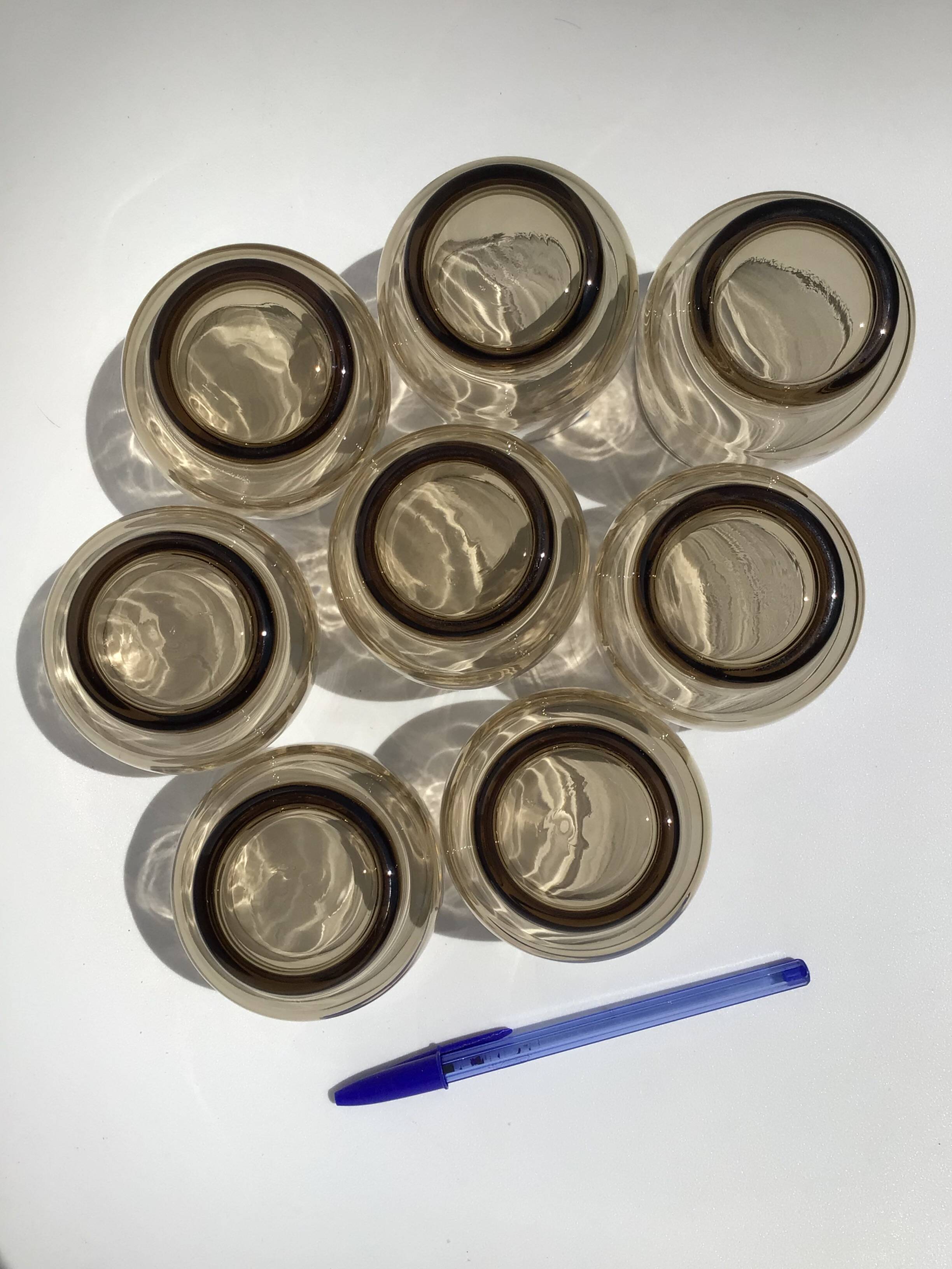 8 Low Smoked Water Glasses 70's