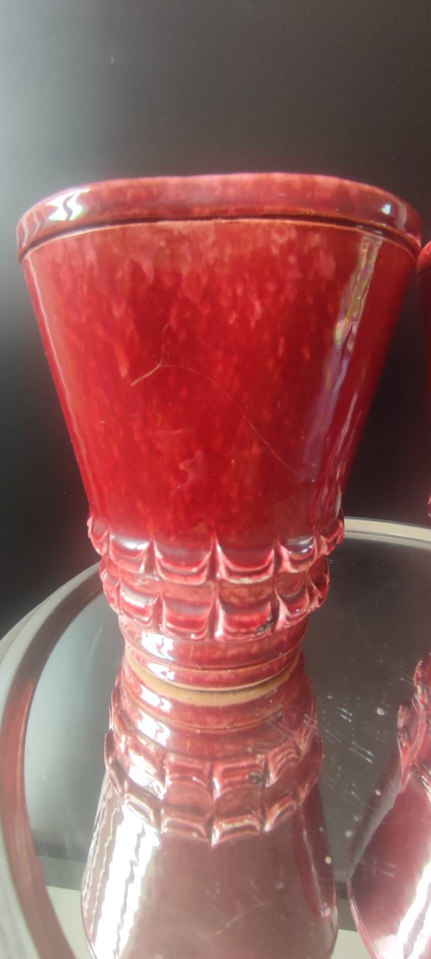 Pair of Art Deco asymmetrical red oxblood ceramic vases