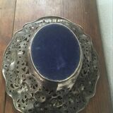 Silver metal basket with floral decoration