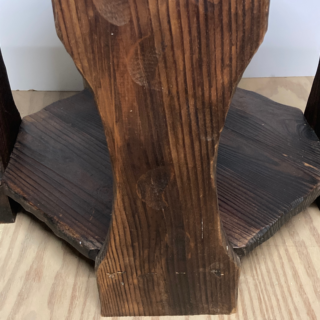 Brutalist Wabi Sabi oak carved side table, 1960s