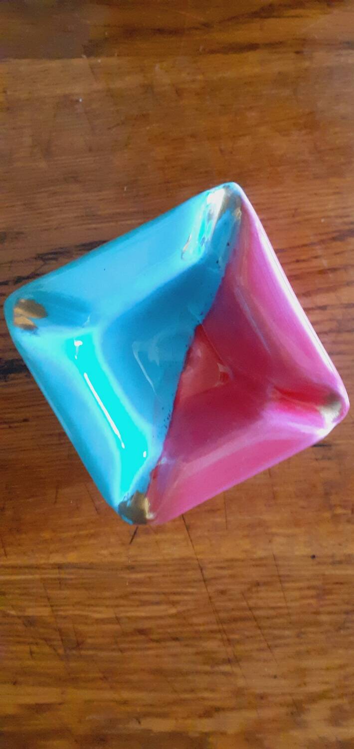 Dice-shaped ashtray in Vallauris ceramic from the 50s