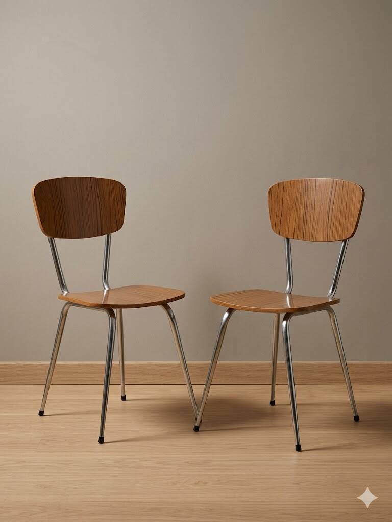 2 vintage light brown-caramel Formica chairs, very good condition.