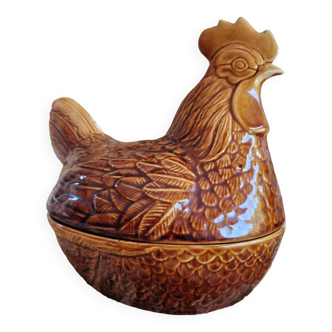 Large hen in enameled ceramic egg holder zoomorphic terrine decoration price kensington