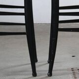 Vintage set of 8 Italian papercord black dining chairs, woven seat, 1950s