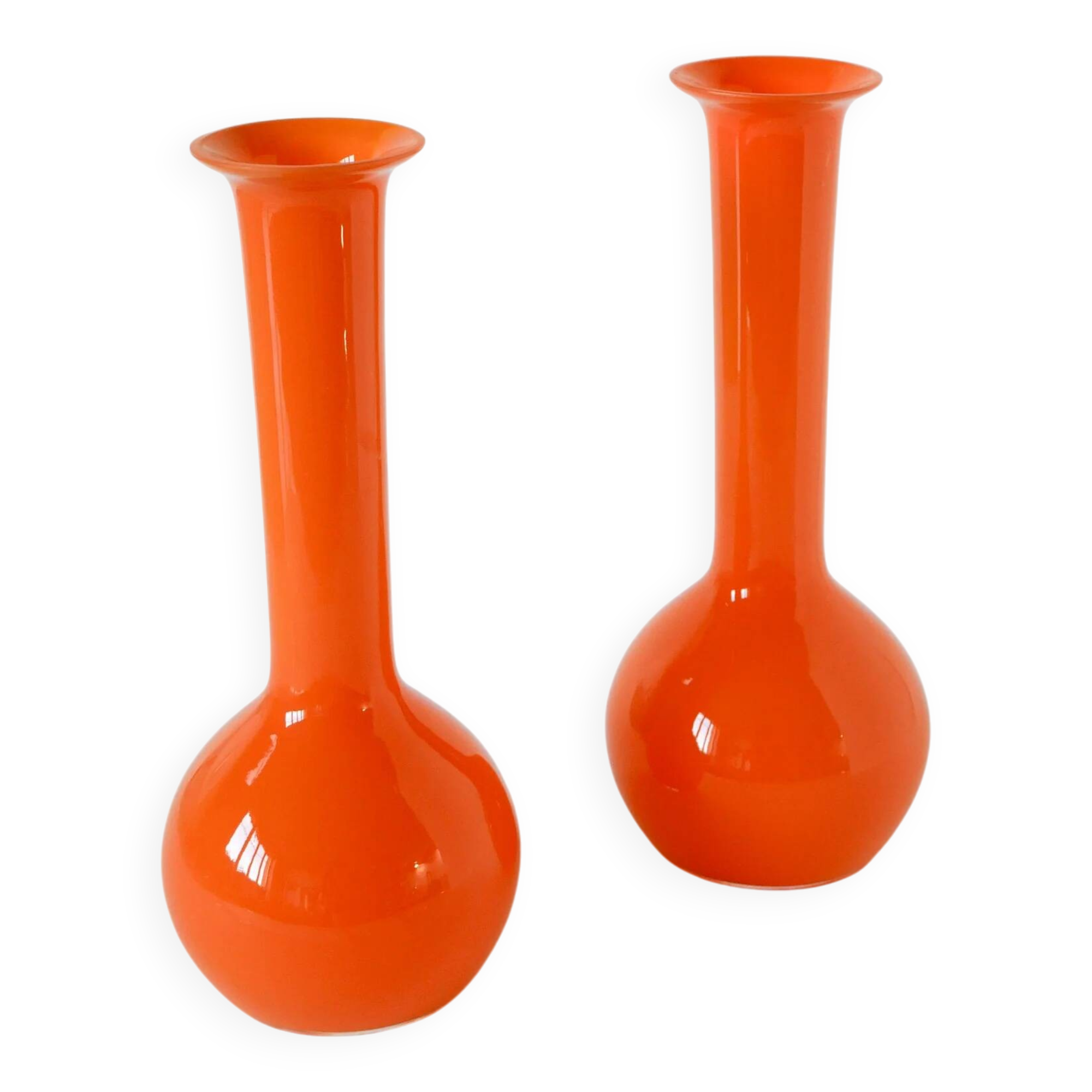 Pair of orange opaline vases, design, 1970