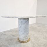 Vintage round White marble dining table 1970s