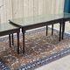 English nesting tables in mahogany and leather top under glass - work from the 1950s