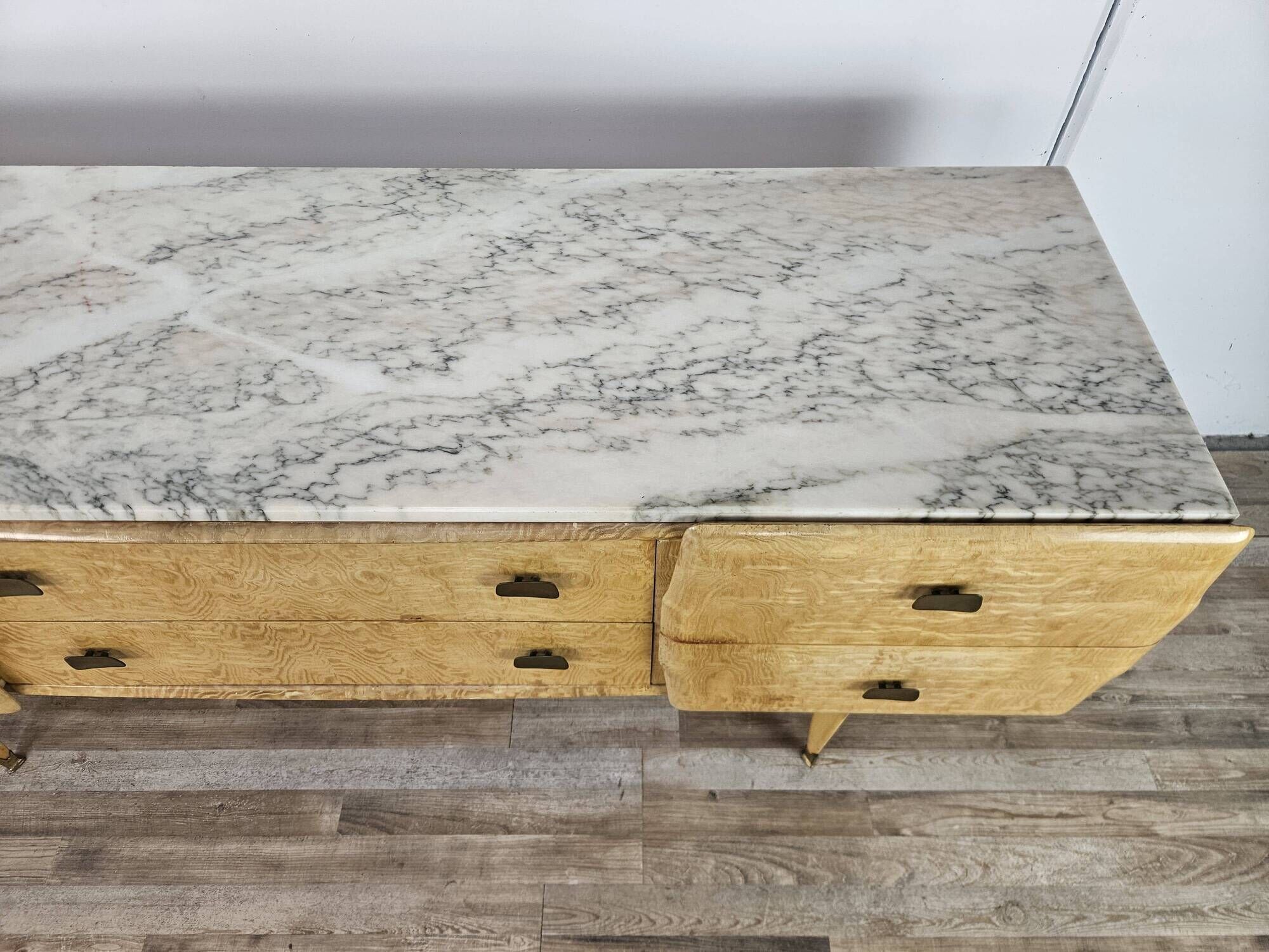 1950s maple chest of drawers with a marble top