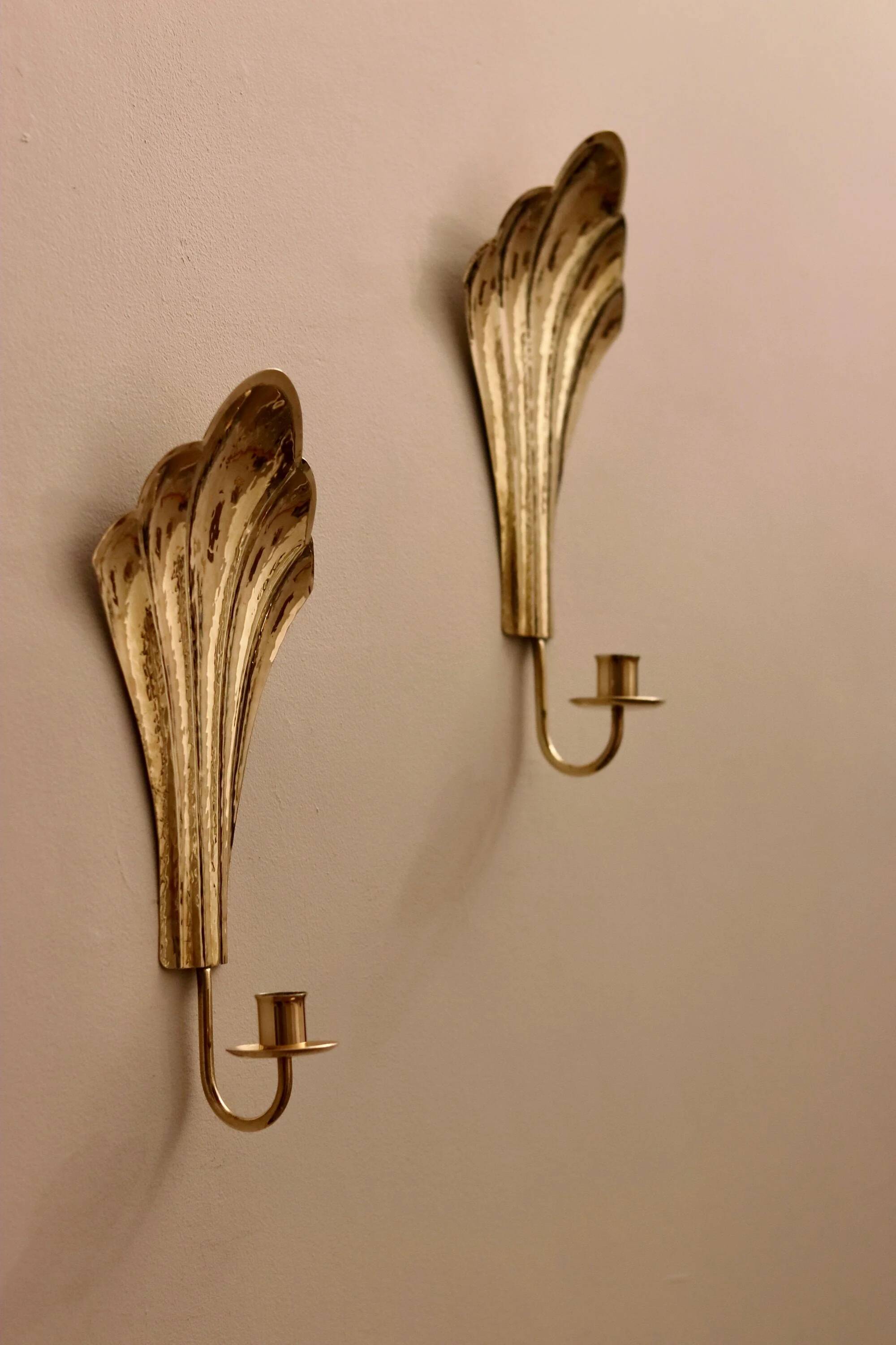 Pair of vintage Swedish brass sconces by Arvika