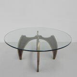 Bronze Brutalist coffee table with glass top