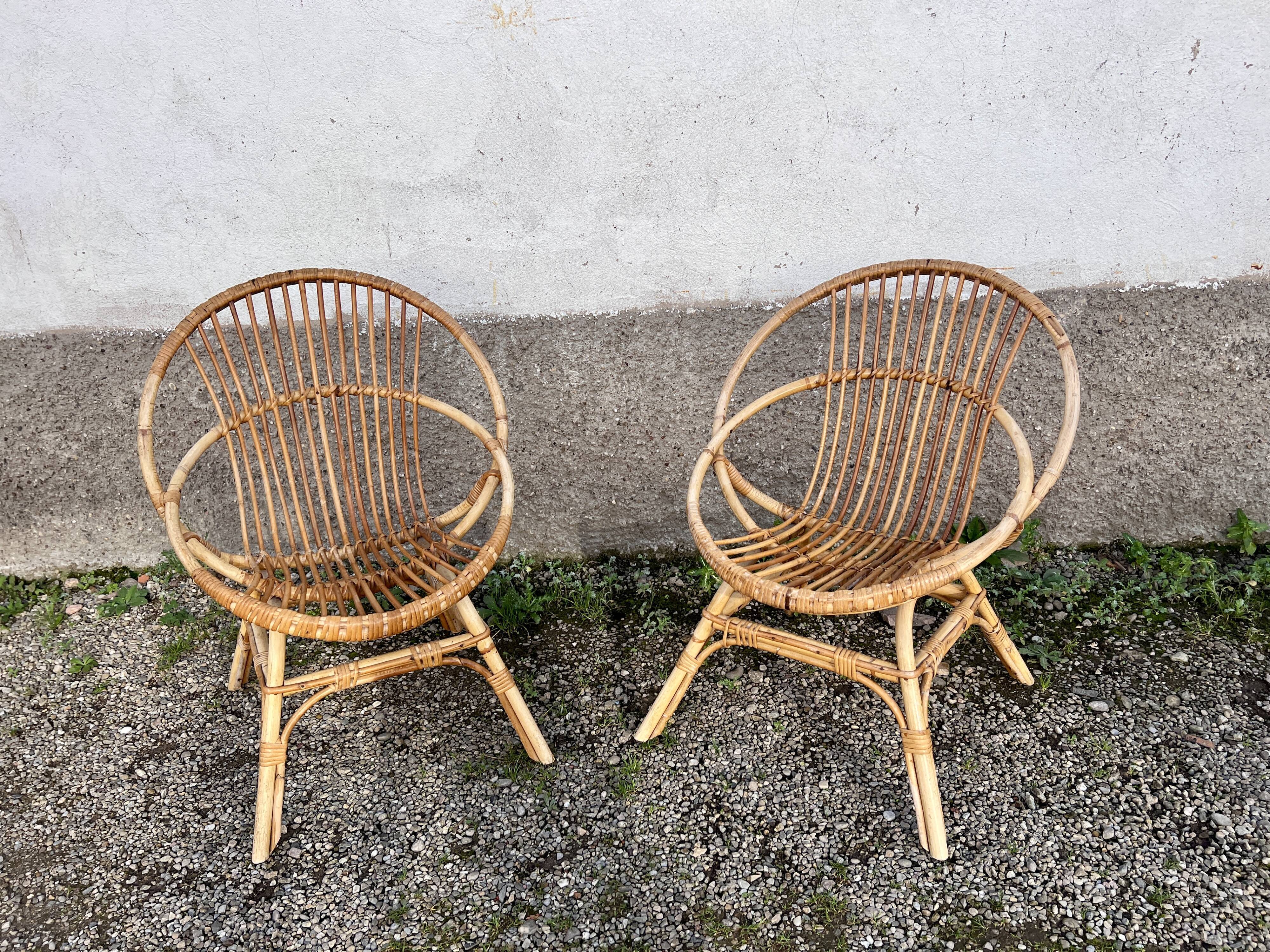 Paire de chaise loveuse fauteuil en rotin bambou 1950
