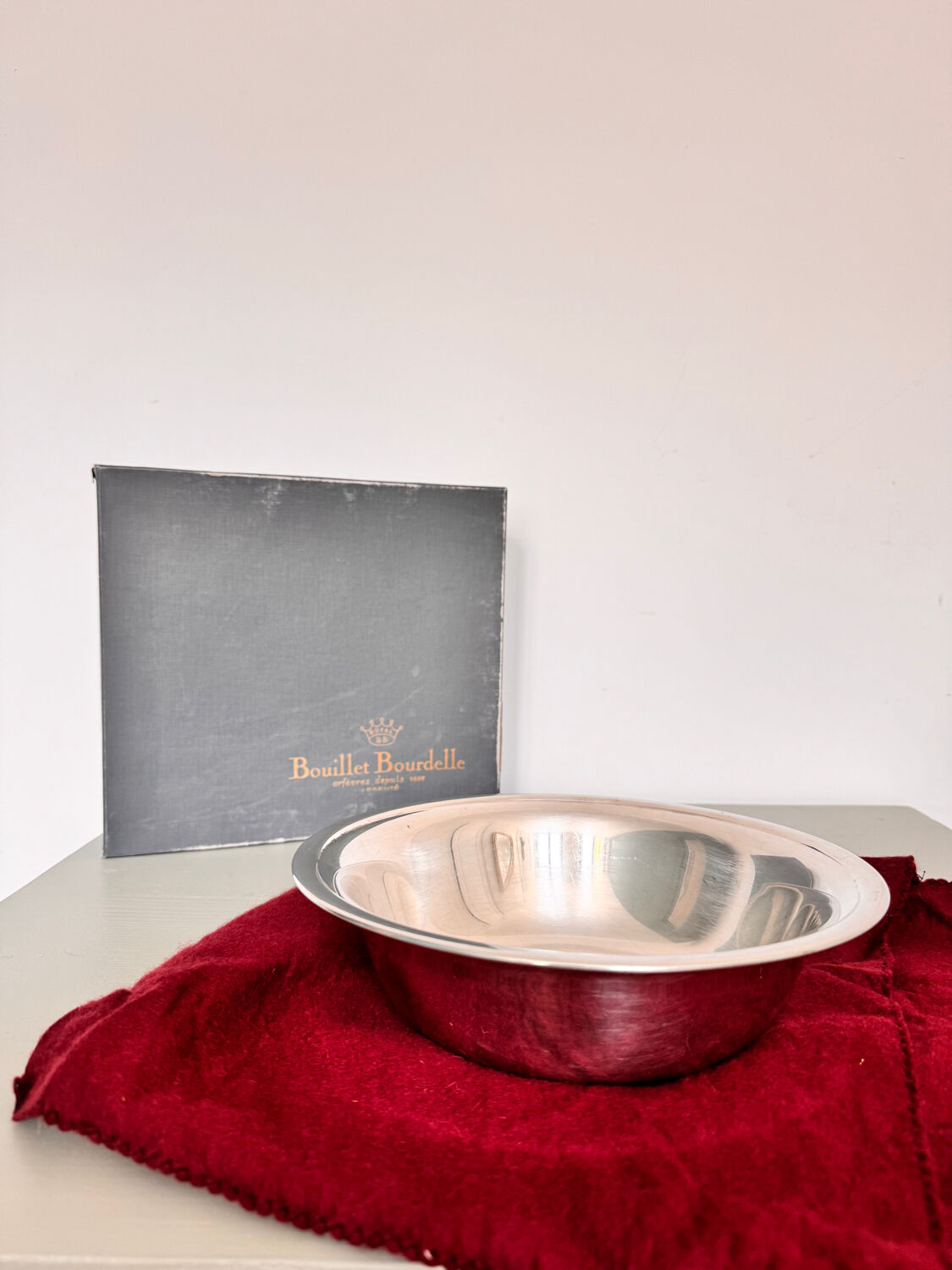 Large bowl, salad bowl, Bouillet Bourdelle cup in silver metal