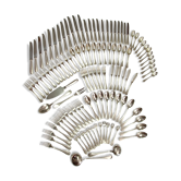 Cutlery set silver metal Christofle model "pearls" 113 pieces in its wooden box 4 drawers