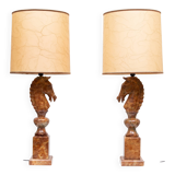 Large Horse Head Chess Knights Lamp in Carved Alabaster, taly, 1960s, Set of 2