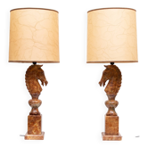 Large Horse Head Chess Knights Lamp in Carved Alabaster, taly, 1960s, Set of 2