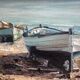 Tableau HST "Barques sur la Plage" éc. XX° Signé M. Marti