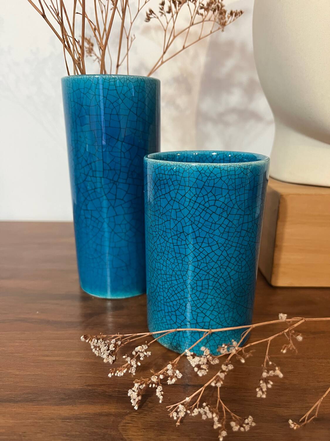 Paire de vases céramique turquoise style Lachenal
