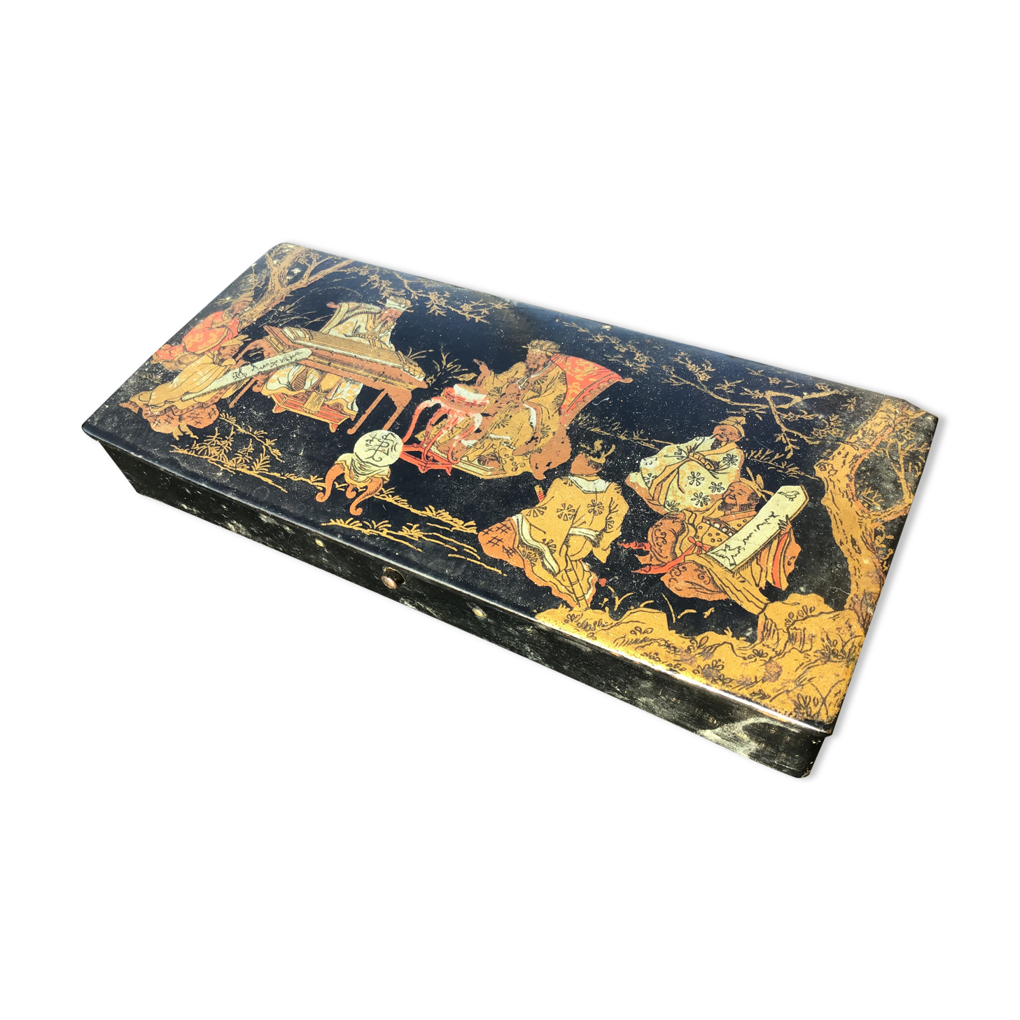 Boîte plumier carton bouilli napoleon iii décor japonisant