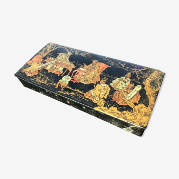 Boîte plumier carton bouilli napoleon iii décor japonisant