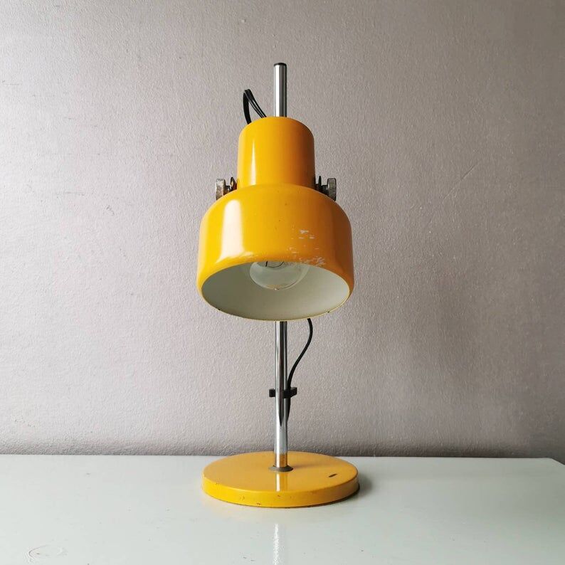Vintage yellow metal desk lamp 70s