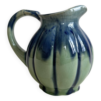 Blue glazed stoneware pumpkin jug from Digoin.