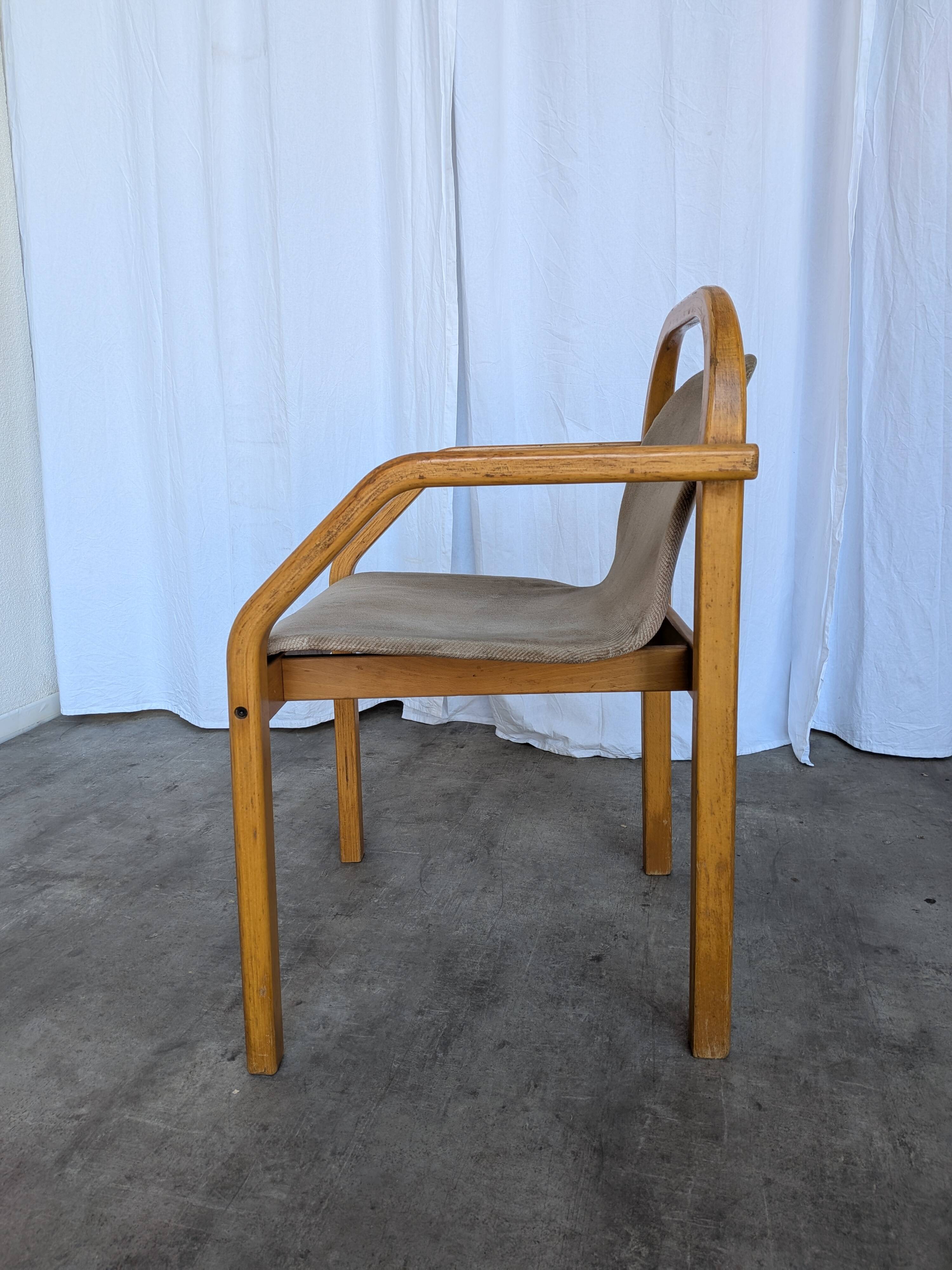 Vintage Beech Wood Dining Chair: 1970s Space Age Gray Fabric