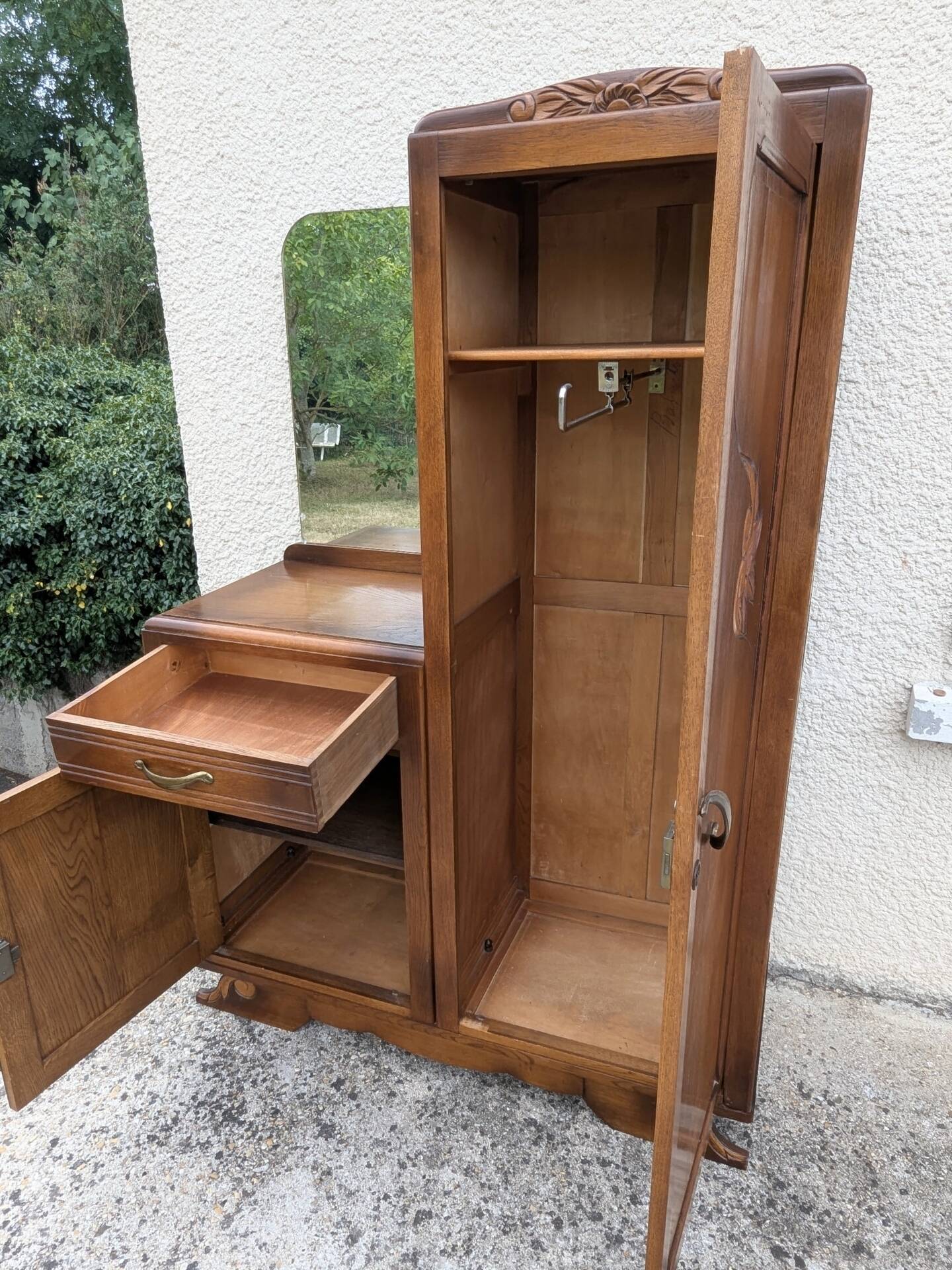 Armoire coiffeuse Penderie Miroir asymétrique Art Nouveau chêne 1916