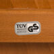 Children's high chair in solid tinted beech, seat and back in imitation cream leather, certification
